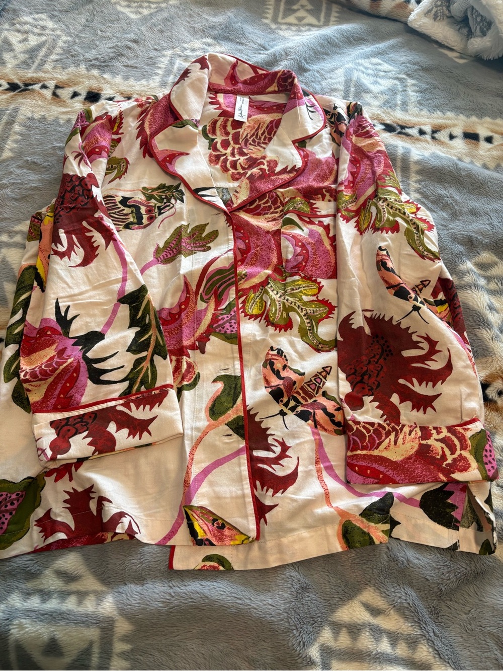 Anthropologie Men's Floral Button-Down Shirt - Pink, Cream & Green